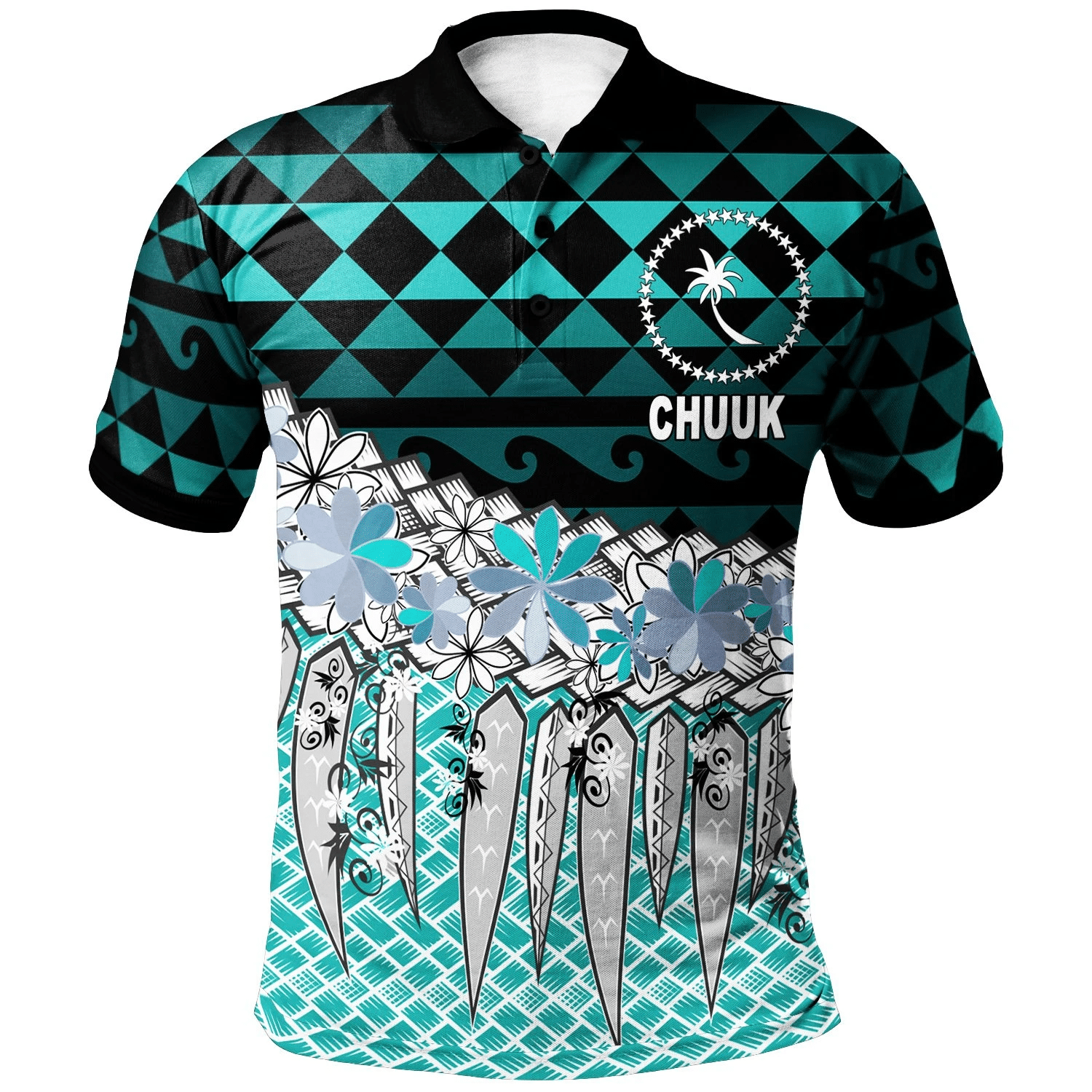 Polynesian Pride Apparel Chuuk Polo Shirt Coconut Leaves Weave Pattern Blue Unisex Blue - Polynesian Pride
