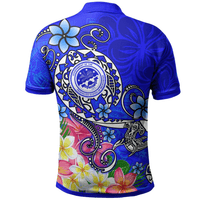 Polynesian Pride Apparel FSM Polo Shirt Turtle Plumeria (Blue) - Polynesian Pride