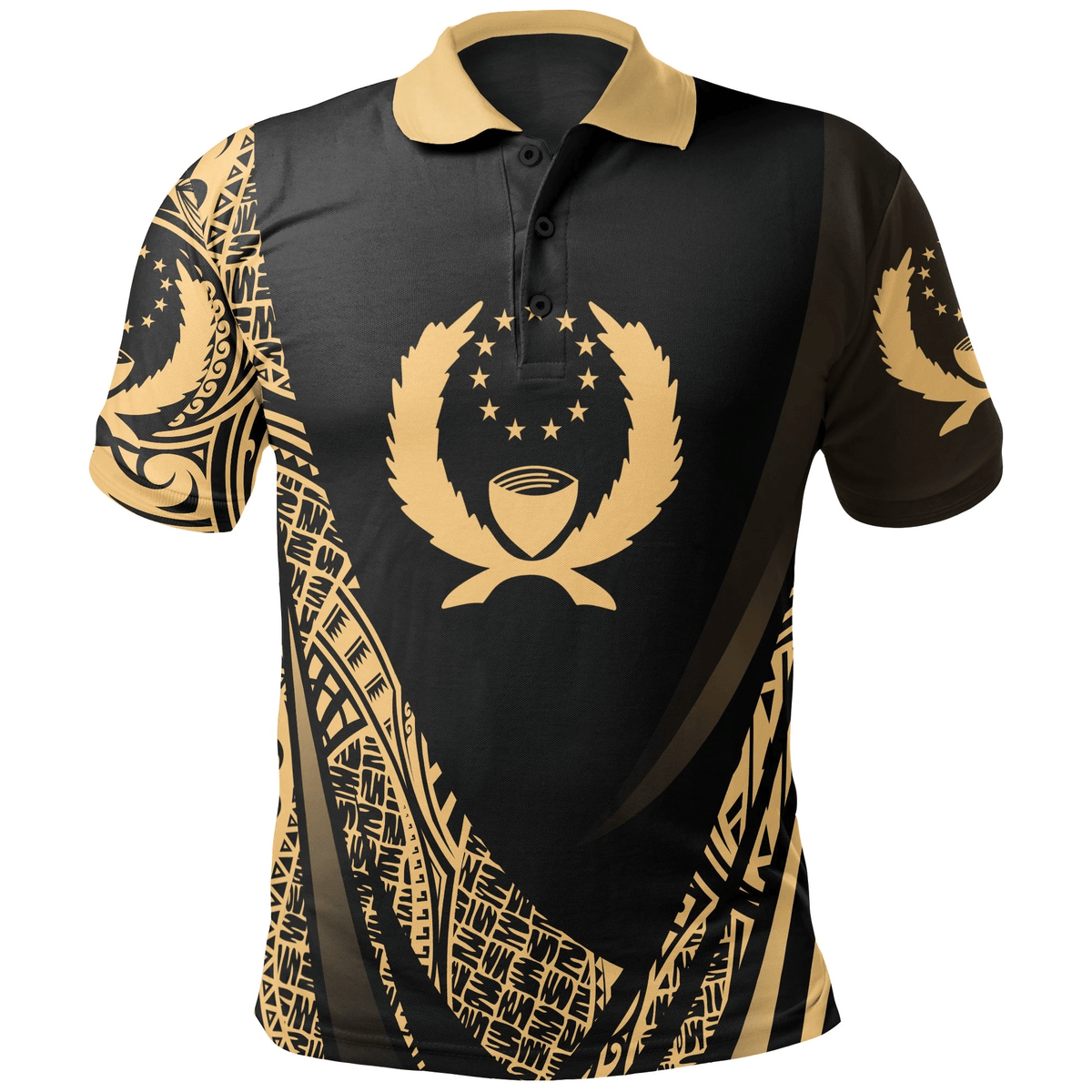 Polynesian Pride Apparel Pohnpei State Polo Shirt Gold Polynesian Patterns Sport Style Unisex Black - Polynesian Pride