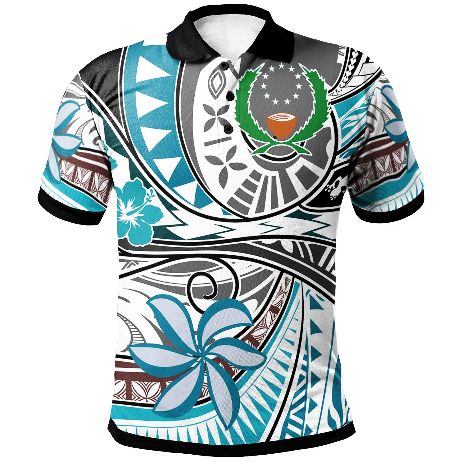 Polynesian Pride Apparel Pohnpei Polo Shirt Flower and Flow Unisex Blue - Polynesian Pride