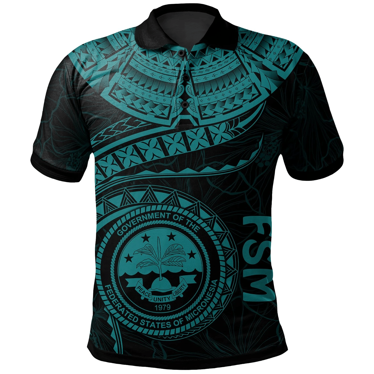Polynesian Pride Apparel Federated States of Micronesia Polynesian Polo Shirt FSM Waves (Turquoise) Unisex Turquoise - Polynesian Pride