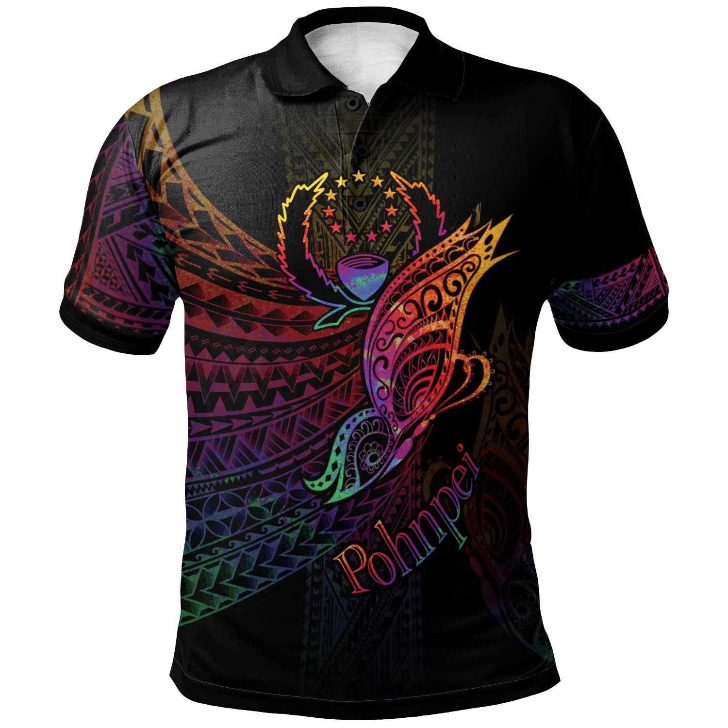 Polynesian Pride Apparel Pohnpei Polo Shirt Butterfly Polynesian Style Unisex Black - Polynesian Pride