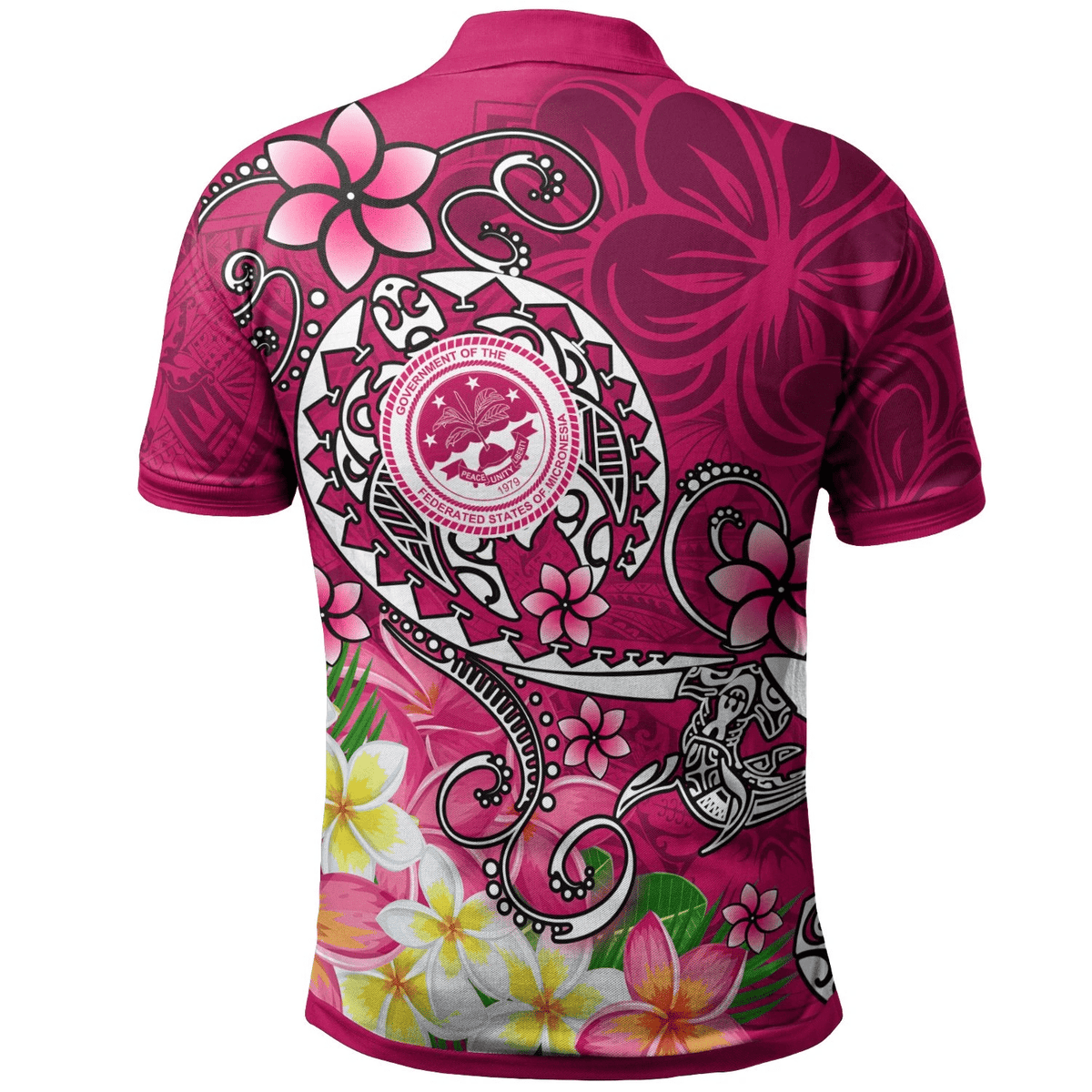 Polynesian Pride Apparel FSM Polo Shirt Turtle Plumeria (PINK) - Polynesian Pride