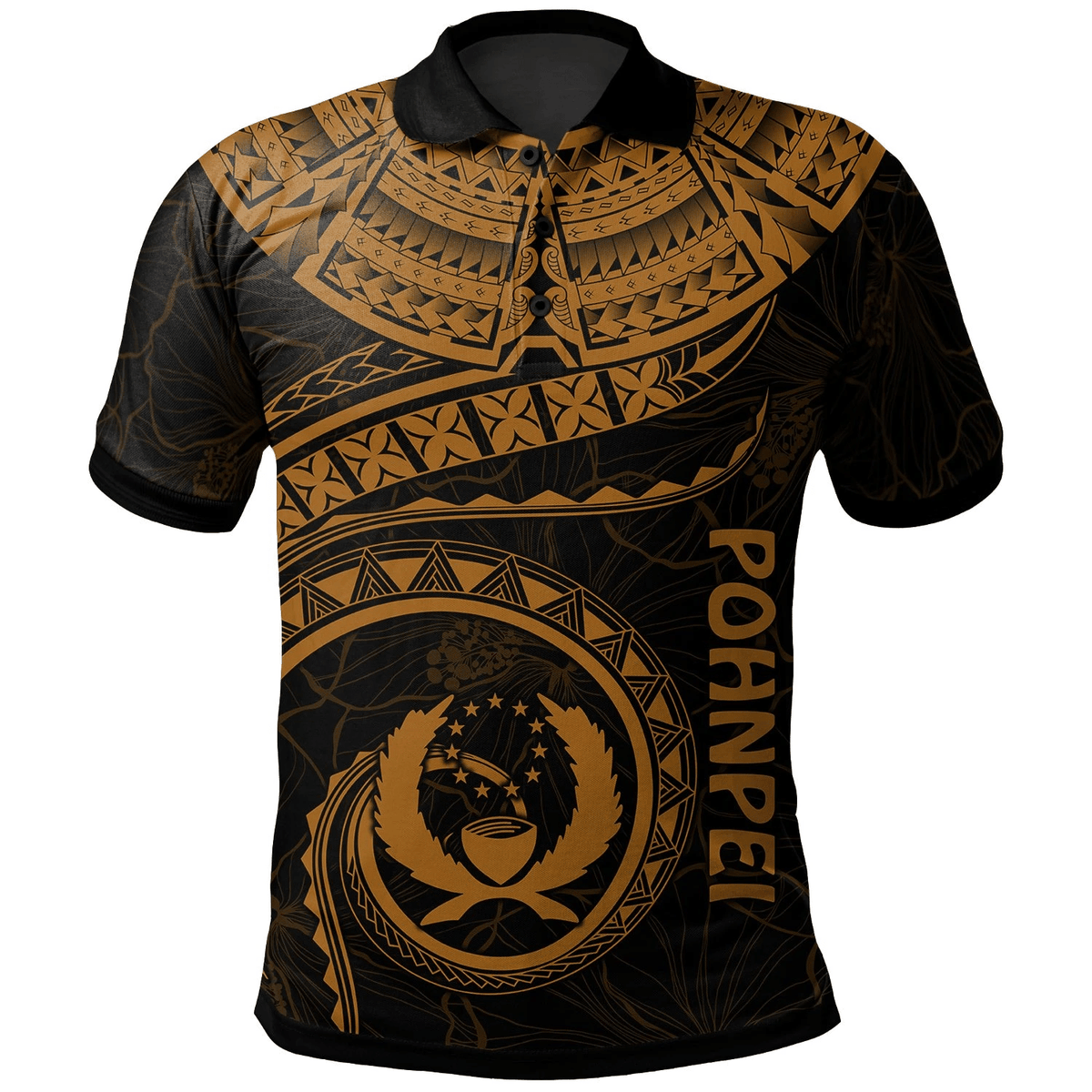Polynesian Pride Apparel Pohnpei Polynesian Polo Shirt Pohnpei Waves (Golden) Unisex Gold - Polynesian Pride