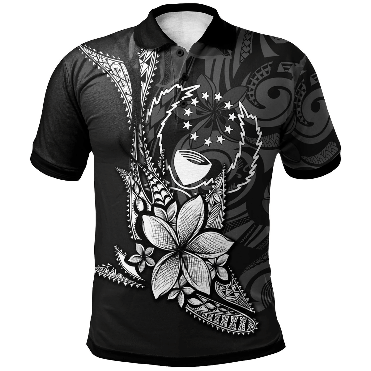 Polynesian Pride Apparel Pohnpei State Polo Shirt Fish With Plumeria Flowers Style Unisex Black - Polynesian Pride