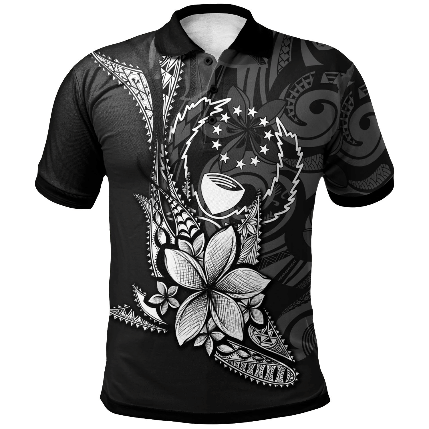 Polynesian Pride Apparel Pohnpei State Polo Shirt Fish With Plumeria Flowers Style Unisex Black - Polynesian Pride