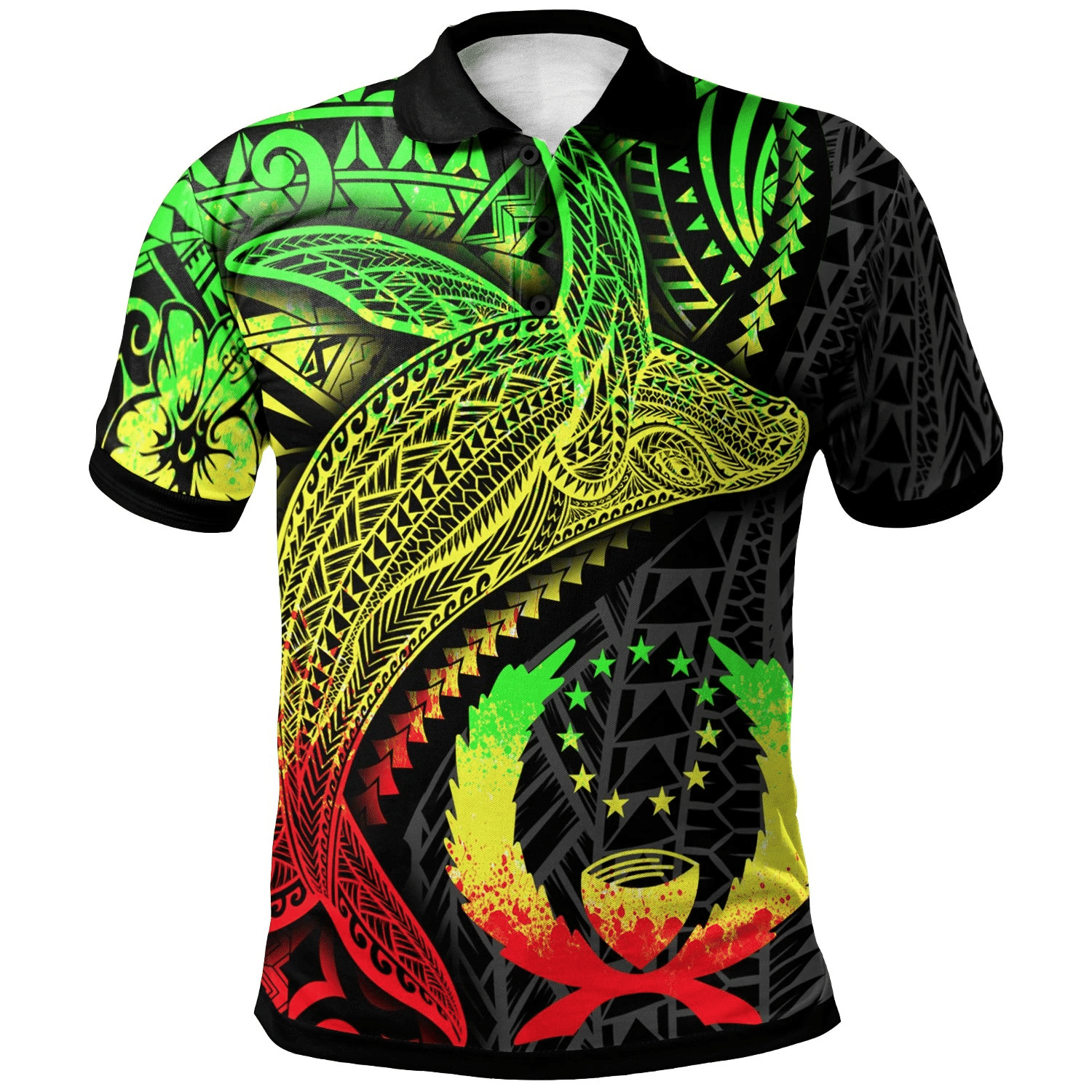 Polynesian Pride Apparel Pohnpei Polo Shirt Humpback Whale and Coat of Arms Reggae Unisex Reggae - Polynesian Pride