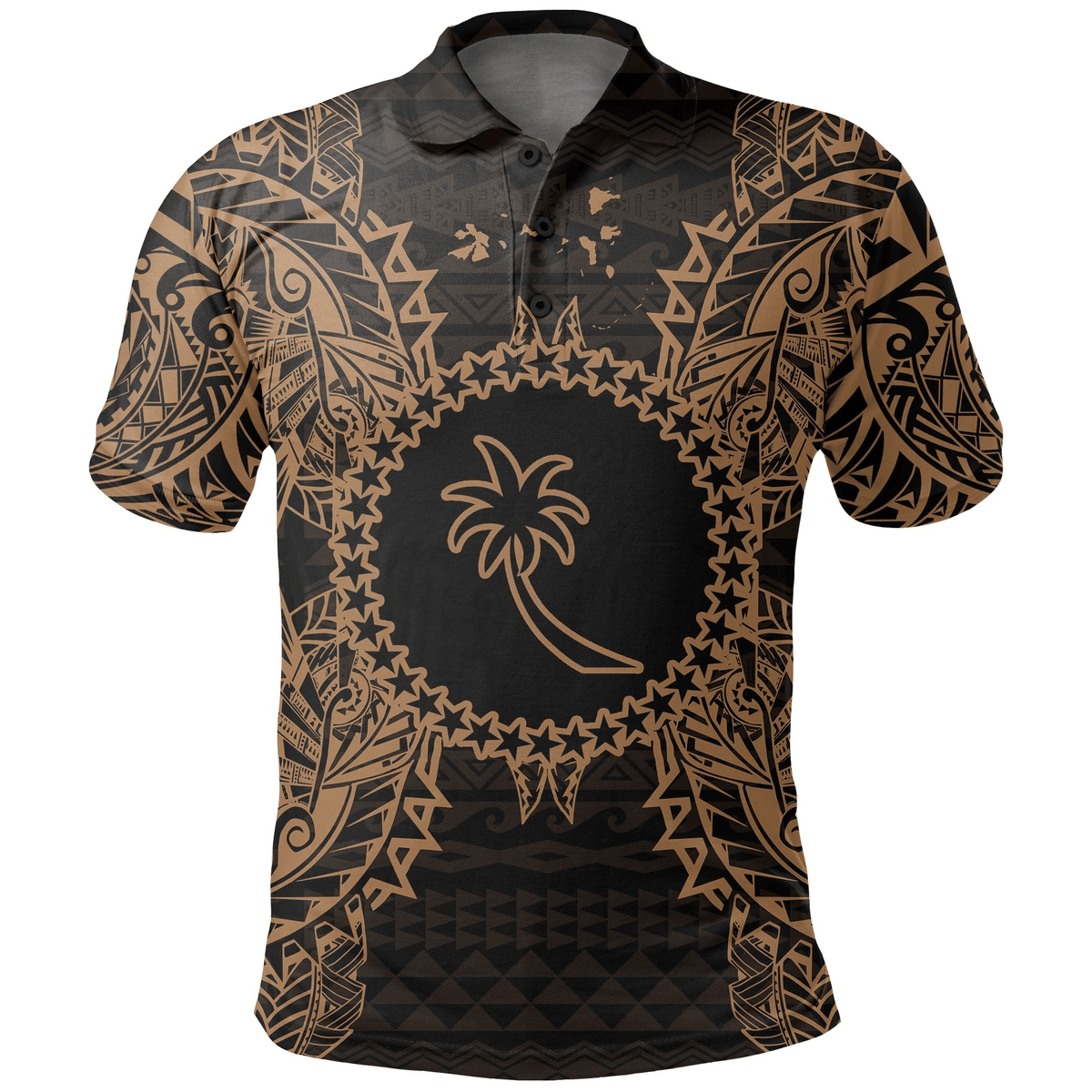 Polynesian Pride Apparel Chuuk Polo Shirt Chuuk Flag Map Polynesian Tattoo Gold Unisex Gold - Polynesian Pride