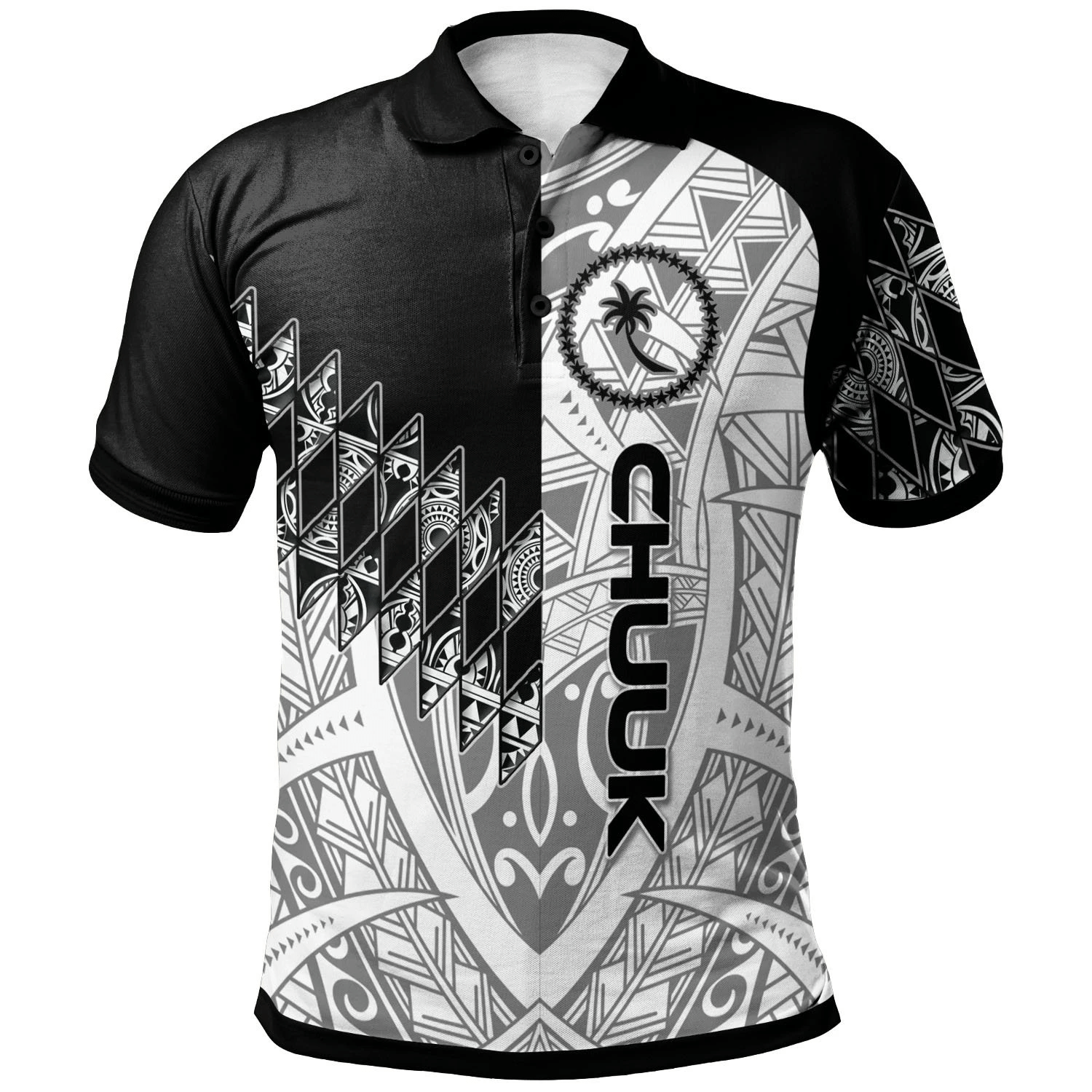 Polynesian Pride Apparel Chuuk Polo Shirt Symmetry Style Unisex Black - Polynesian Pride