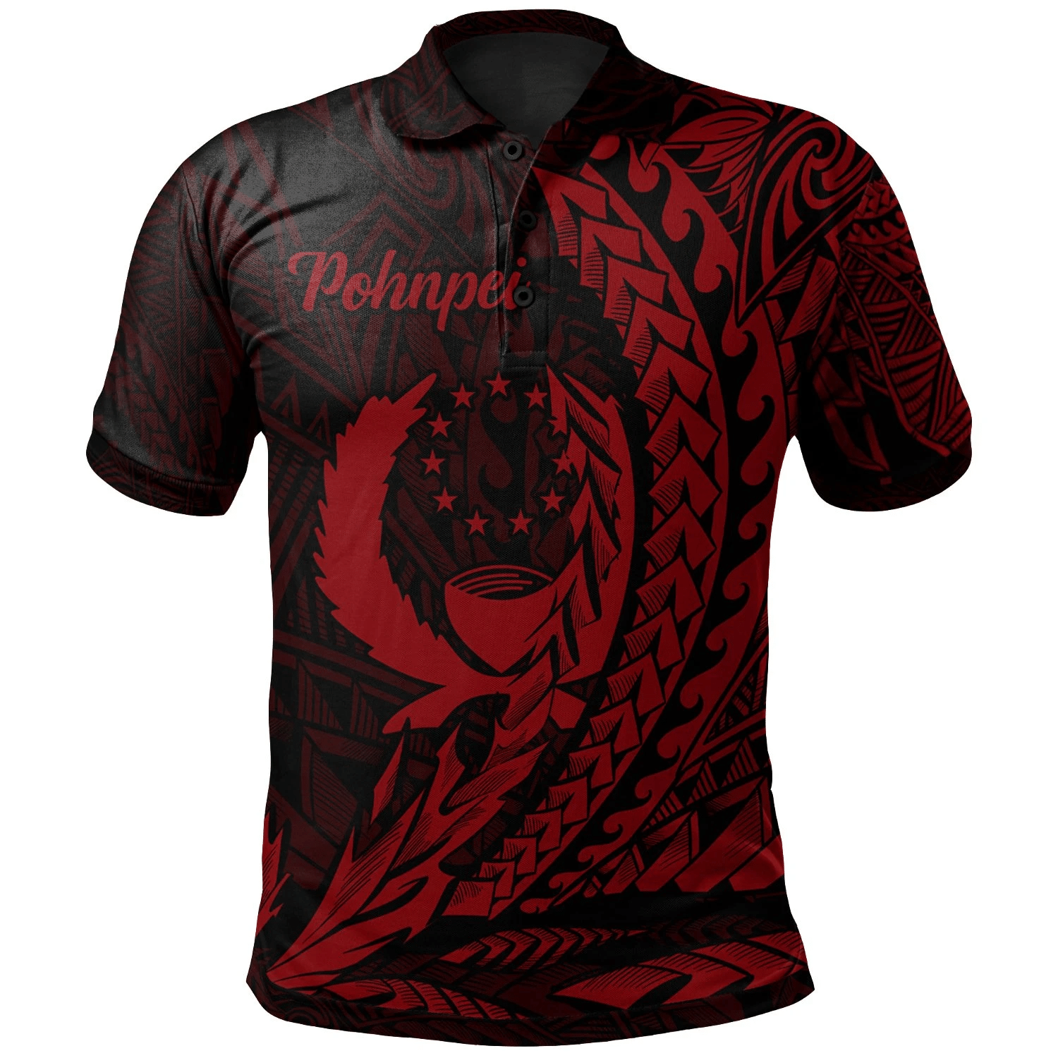 Polynesian Pride Apparel Pohnpei State Polo Shirt Red Wings Style Unisex Black - Polynesian Pride
