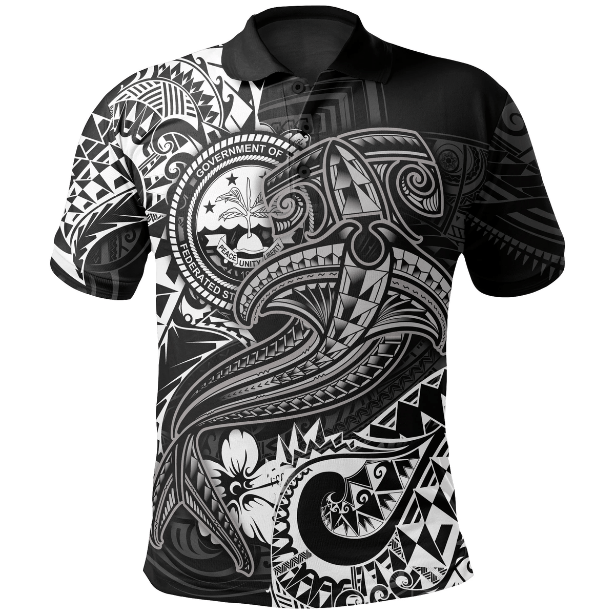 Polynesian Pride Apparel FSM Polo Shirt White Shark Polynesian Tattoo Unisex White - Polynesian Pride