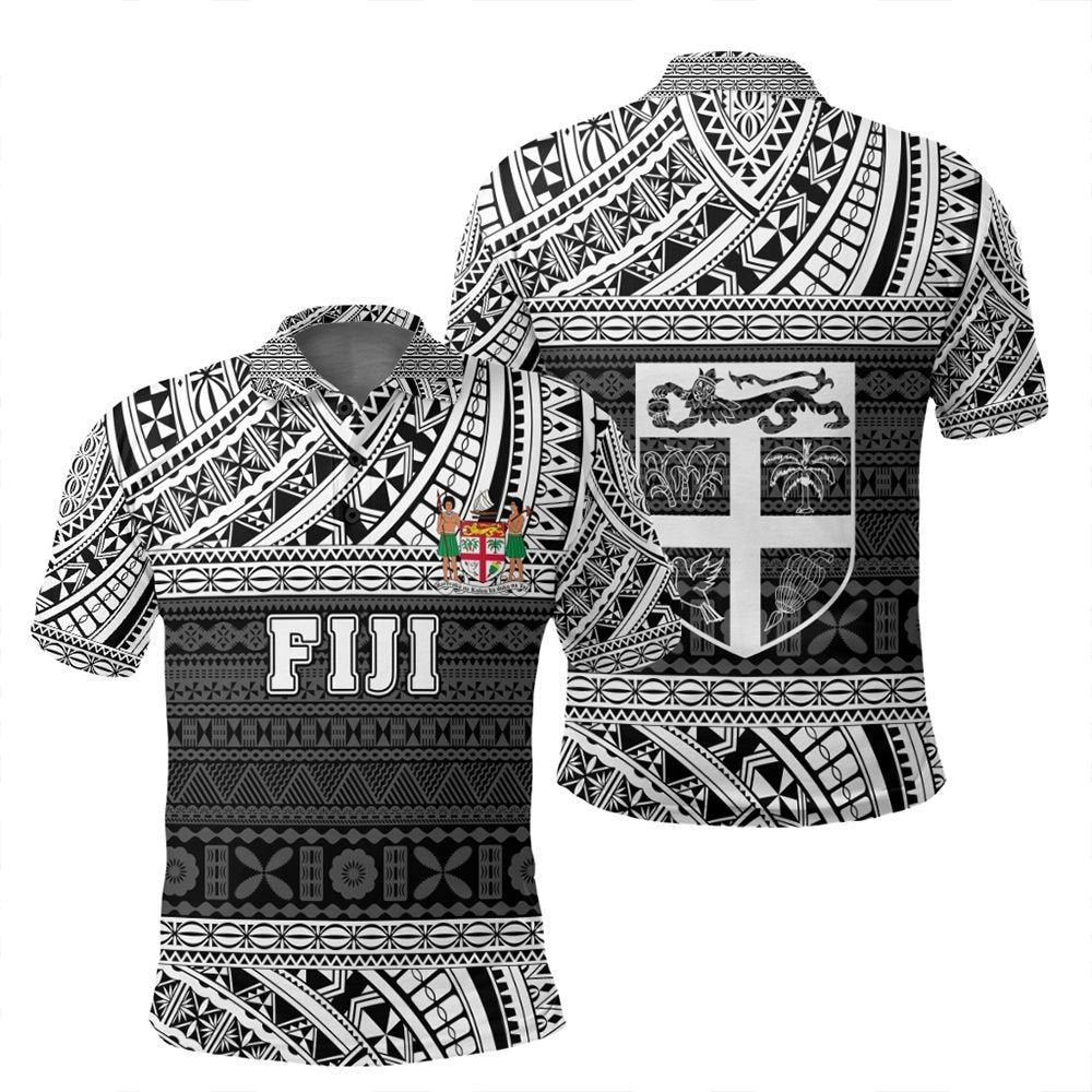 Polynesian Pride Apparel Polo Shirt Fiji Polo Shirt Flag Tapa White Art Style Unisex White - Polynesian Pride