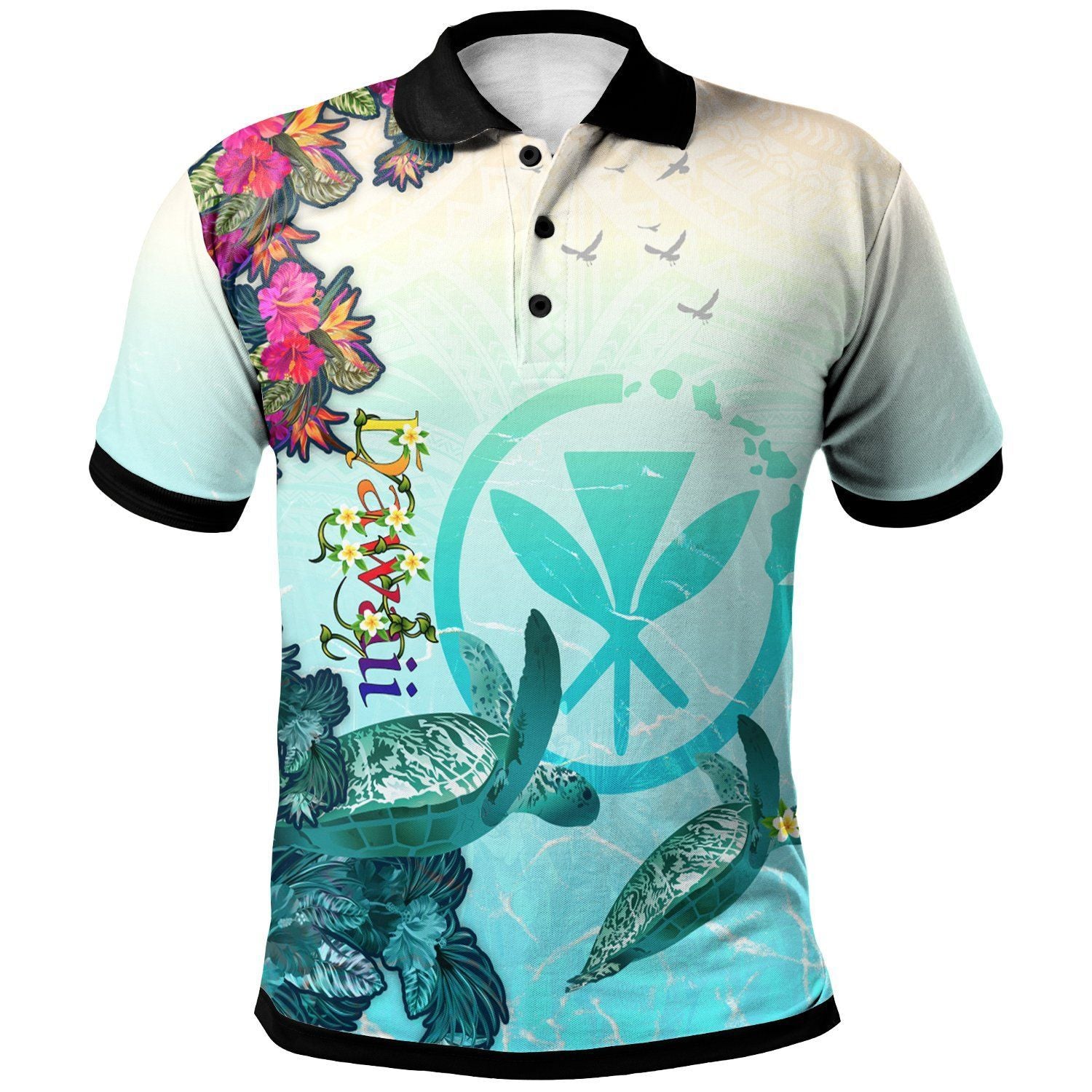 Polynesian Pride Apparel Hawaii Polo Shirt View sea Hawaii With Turtle Unisex Black - Polynesian Pride