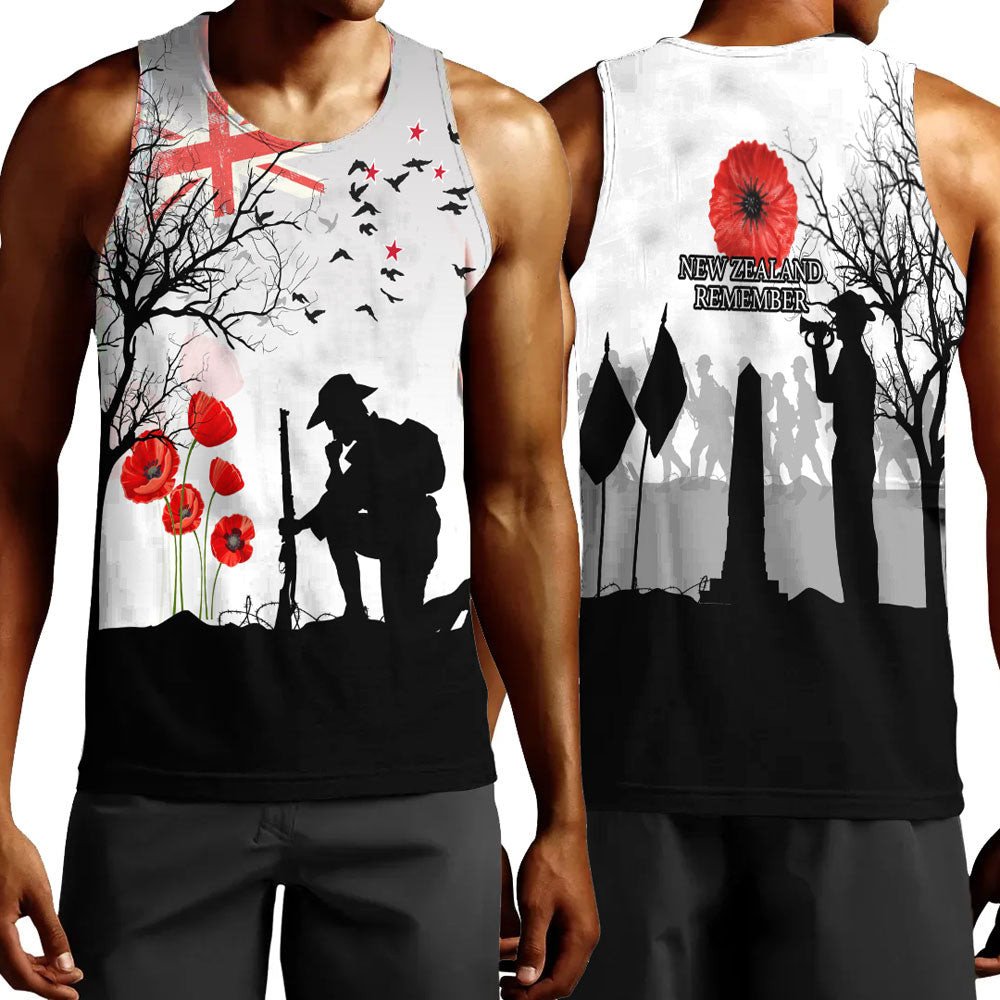 Polynesian Pride Clothing - New Zealand Anzac Lest We Forget Remebrance Day White Men Tank Top Black - Polynesian Pride