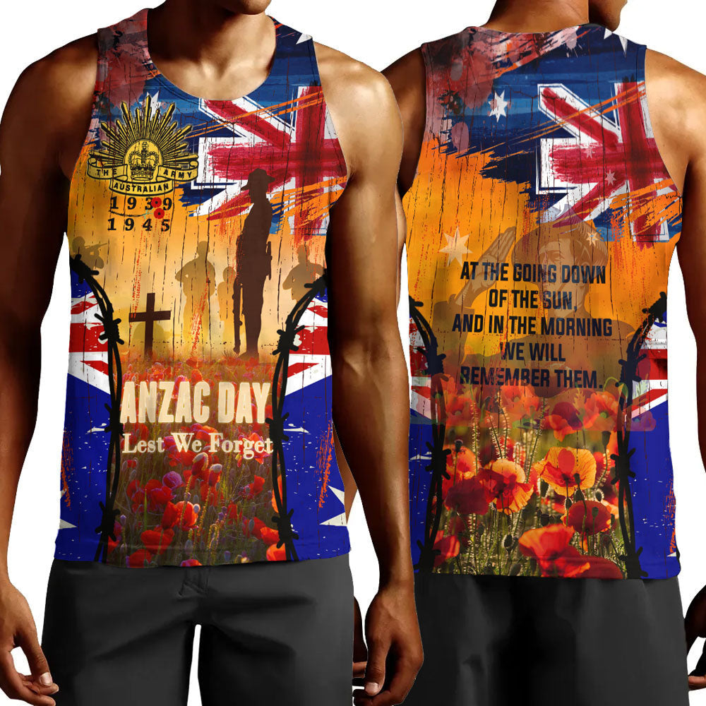 Polynesian Pride Clothing - Anzac Day World War II Commemoration 39 - 45 Men Tank Top Black - Polynesian Pride