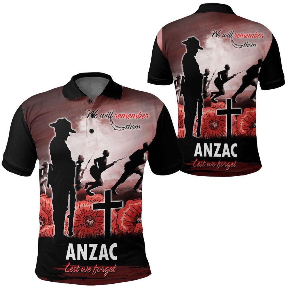 Polynesian Pride Clothing ANZAC Day We Will Remember Them Special Version Polo Shirt Black - Polynesian Pride