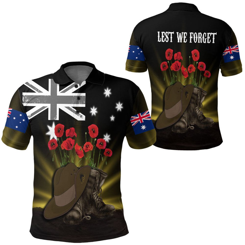 Polynesian Pride Clothing ANZAC Day Hat and Boots Polo Shirt Black - Polynesian Pride