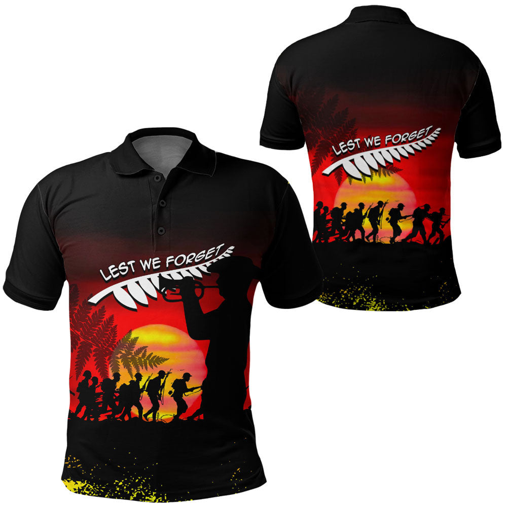 Polynesian Pride Clothing ANZAC Lest We Forget Sun Polo Shirt Black - Polynesian Pride