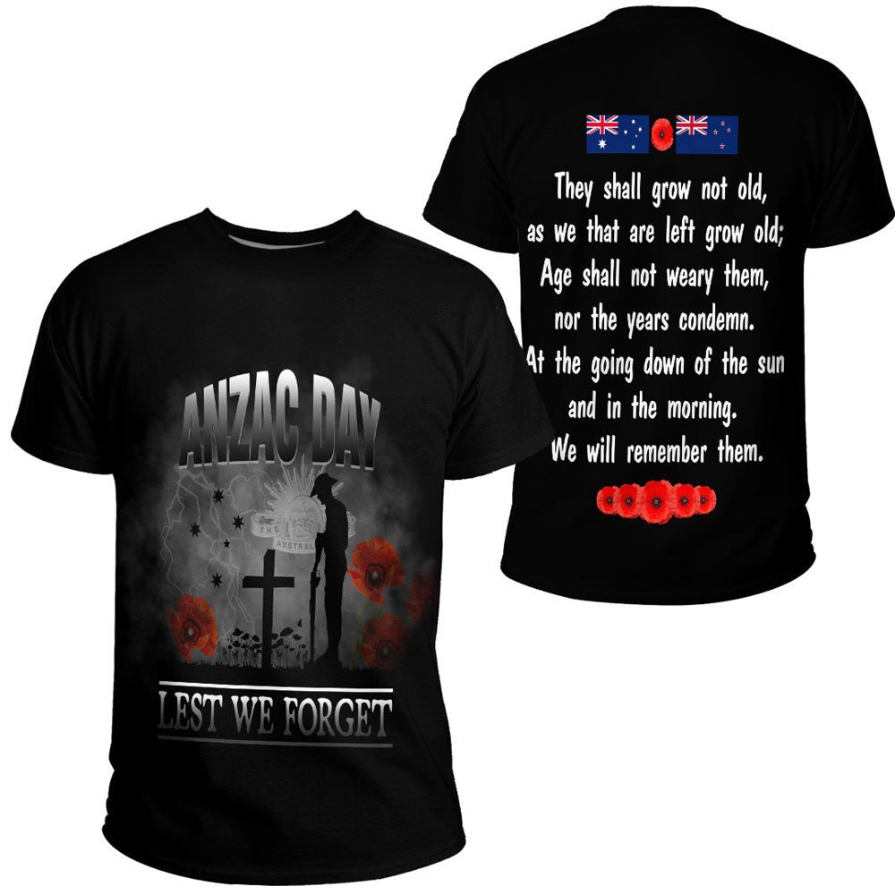 Polynesian Pride Clothing Anzac Day Remember Australia & New Zealand T shirt Black - Polynesian Pride