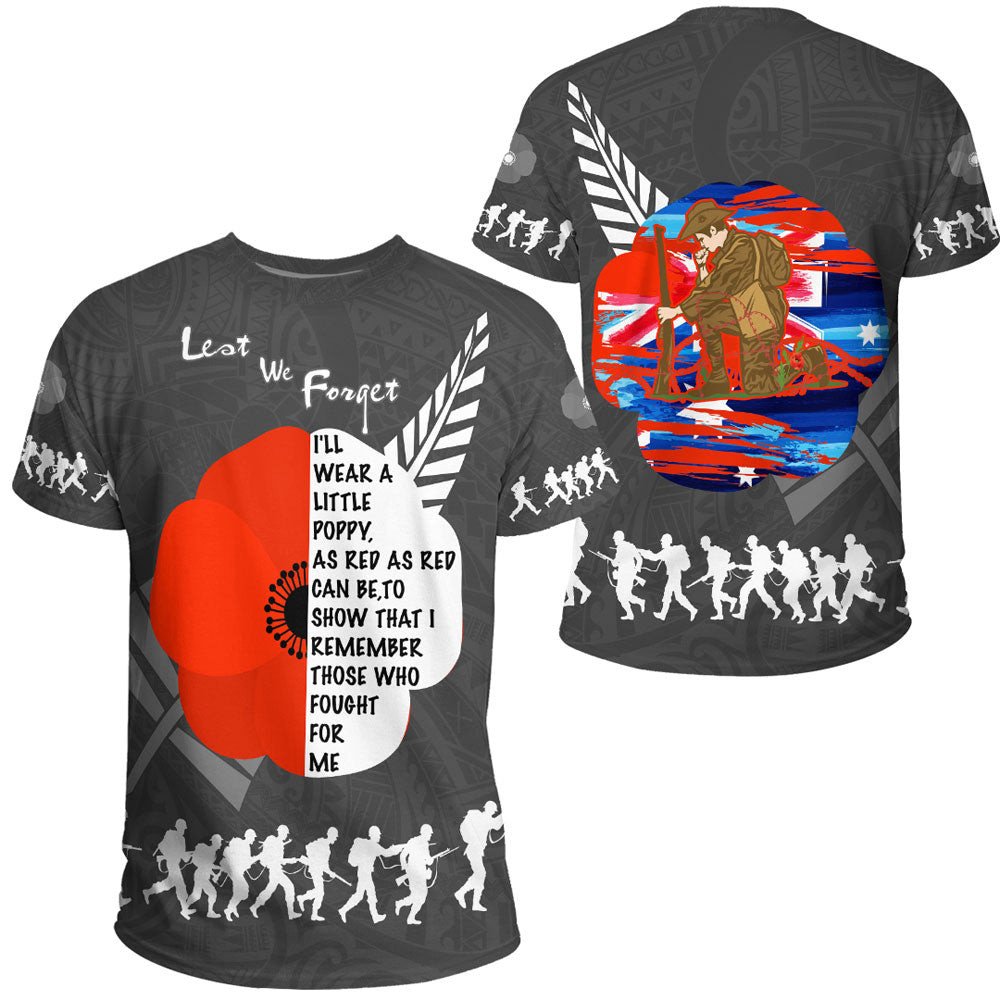 Polynesian Pride Clothing New Zealand Anzac Red Poopy T shirt Black - Polynesian Pride