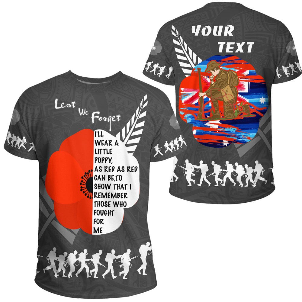Polynesian Pride Clothing (Custom) New Zealand Anzac Red Poopy T shirt Black - Polynesian Pride