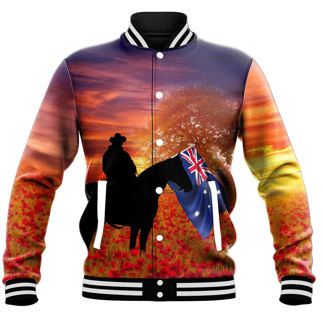 Polynesian Pride Clothing - Australia Lest We Forget Light Horse Silhouette Baseball Jacket - Polynesian Pride