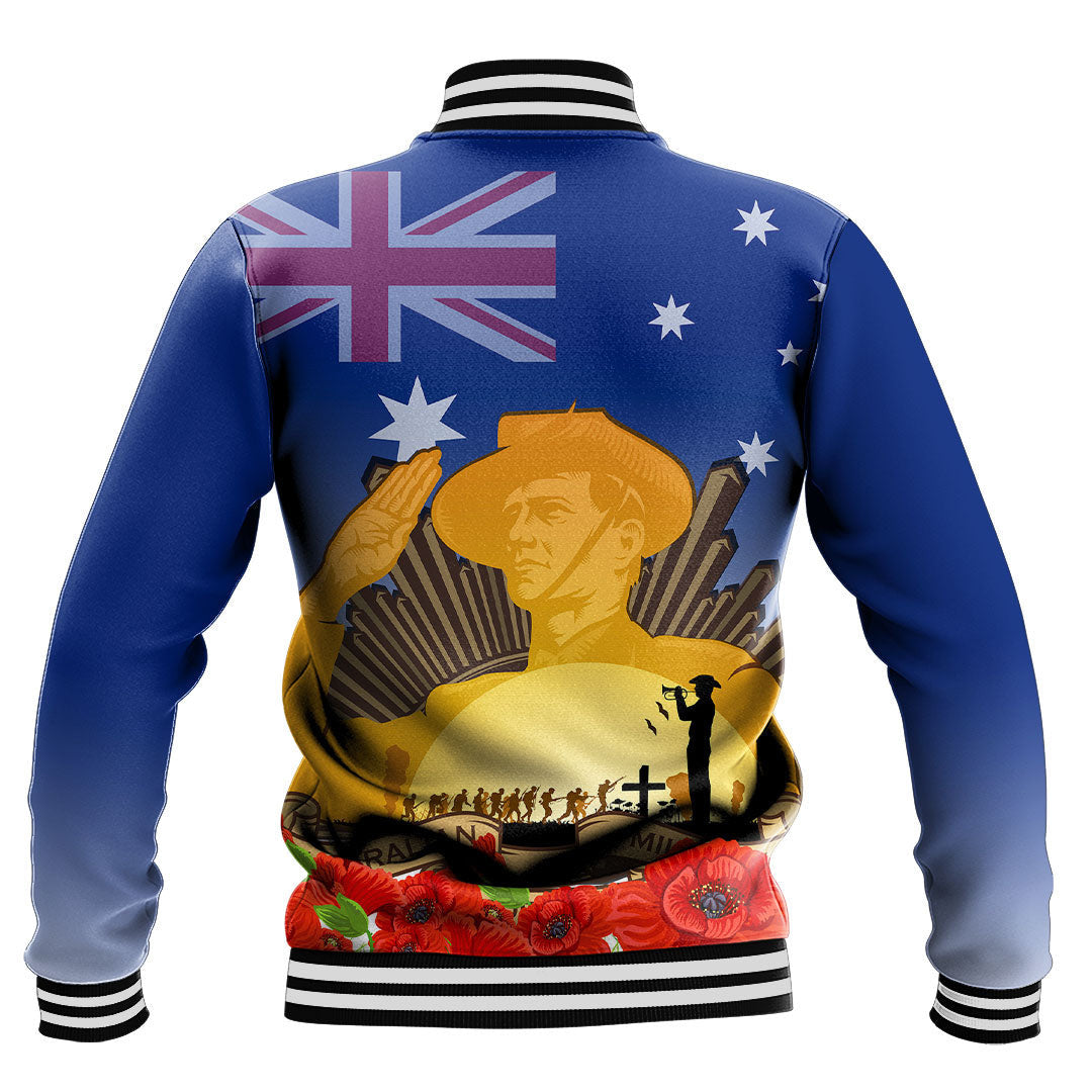 Polynesian Pride Clothing - Australia Anzac Day Soldier Salute Baseball Jacket - Polynesian Pride