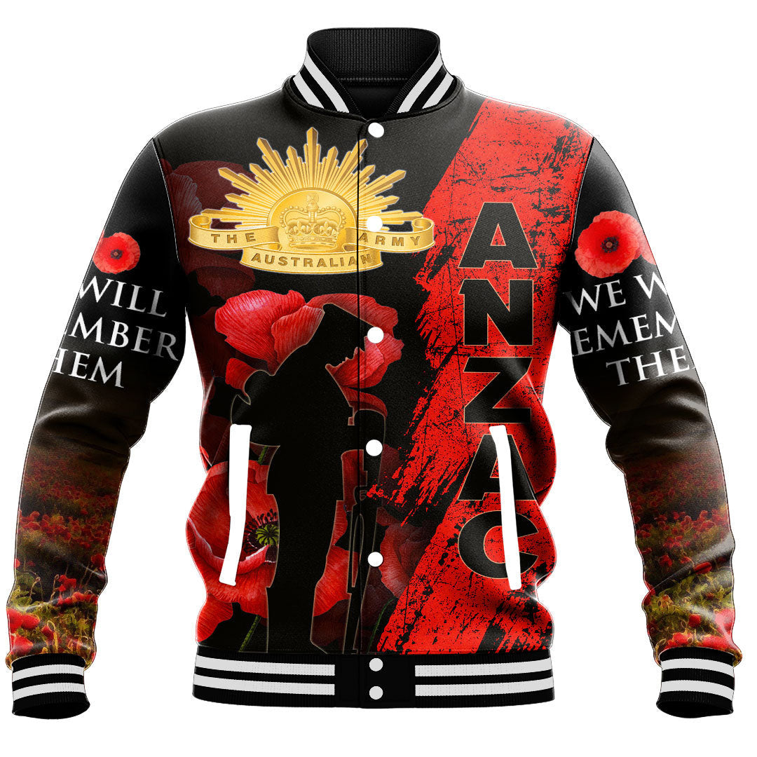 Polynesian Pride Clothing - Anzac Day Soldier Silhouette Remembrance Baseball Jacket - Polynesian Pride