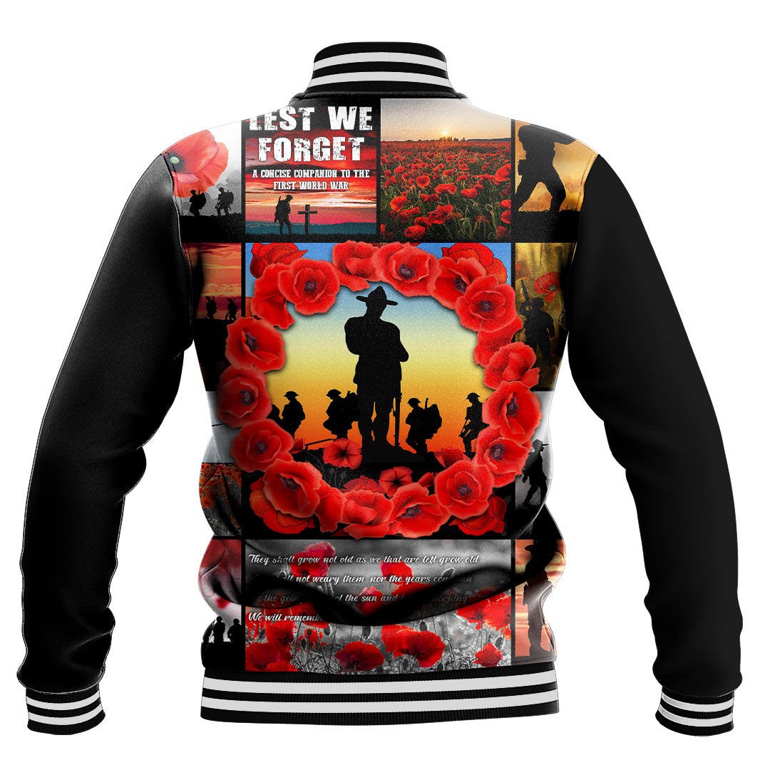 Polynesian Pride Clothing - Anzac Day Lest We Forget Banner Baseball Jacket - Polynesian Pride
