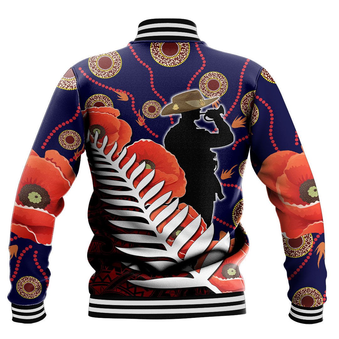 Polynesian Pride Clothing - Anzac Day Fern & Poppy Baseball Jacket - Polynesian Pride