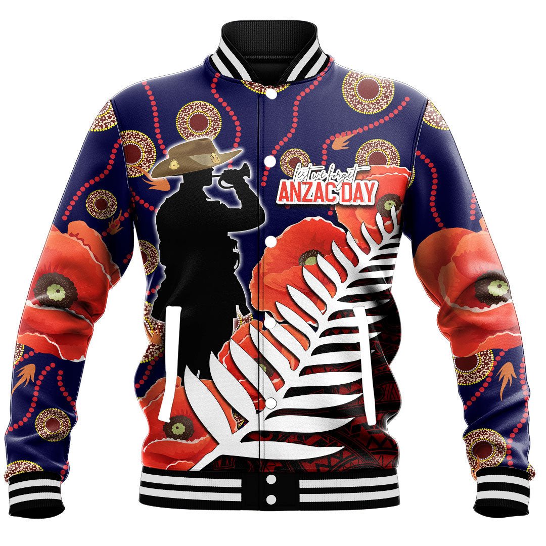 Polynesian Pride Clothing - Anzac Day Fern & Poppy Baseball Jacket - Polynesian Pride