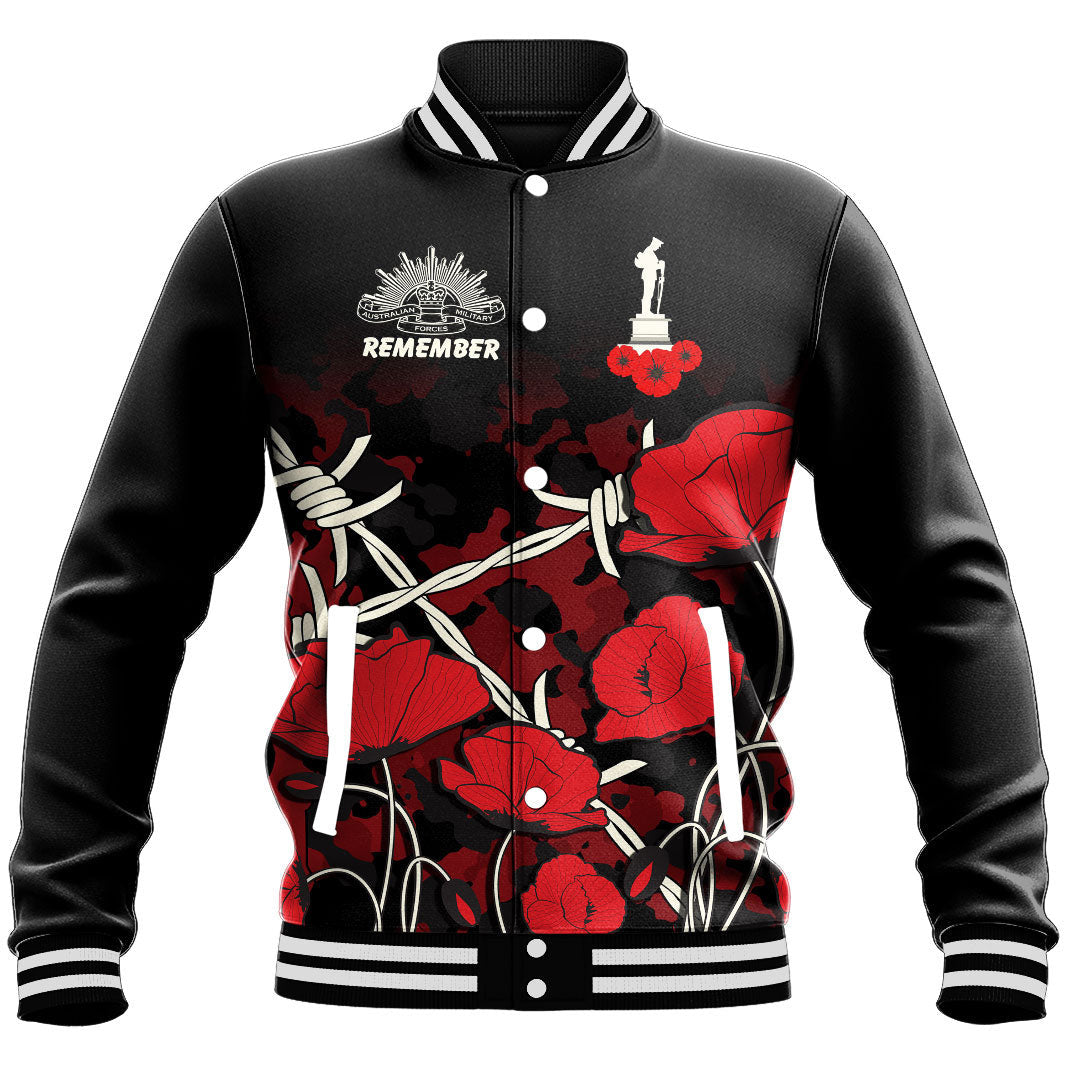 Polynesian Pride Clothing - (Custom) Anzac Day Camouflage Poppy & Barbed Wire Baseball Jacket - Polynesian Pride