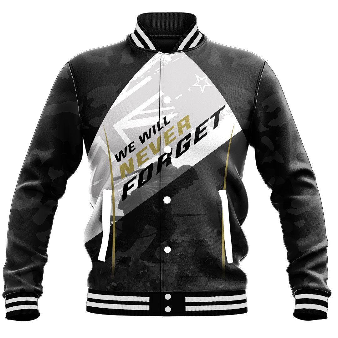 Polynesian Pride Clothing - Anzac Day We Will Never Forget Baseball Jacket - Polynesian Pride