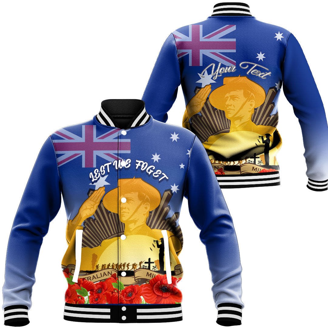 Polynesian Pride Clothing - (Custom) Australia Anzac Day Soldier Salute Baseball Jacket Unisex Black - Polynesian Pride