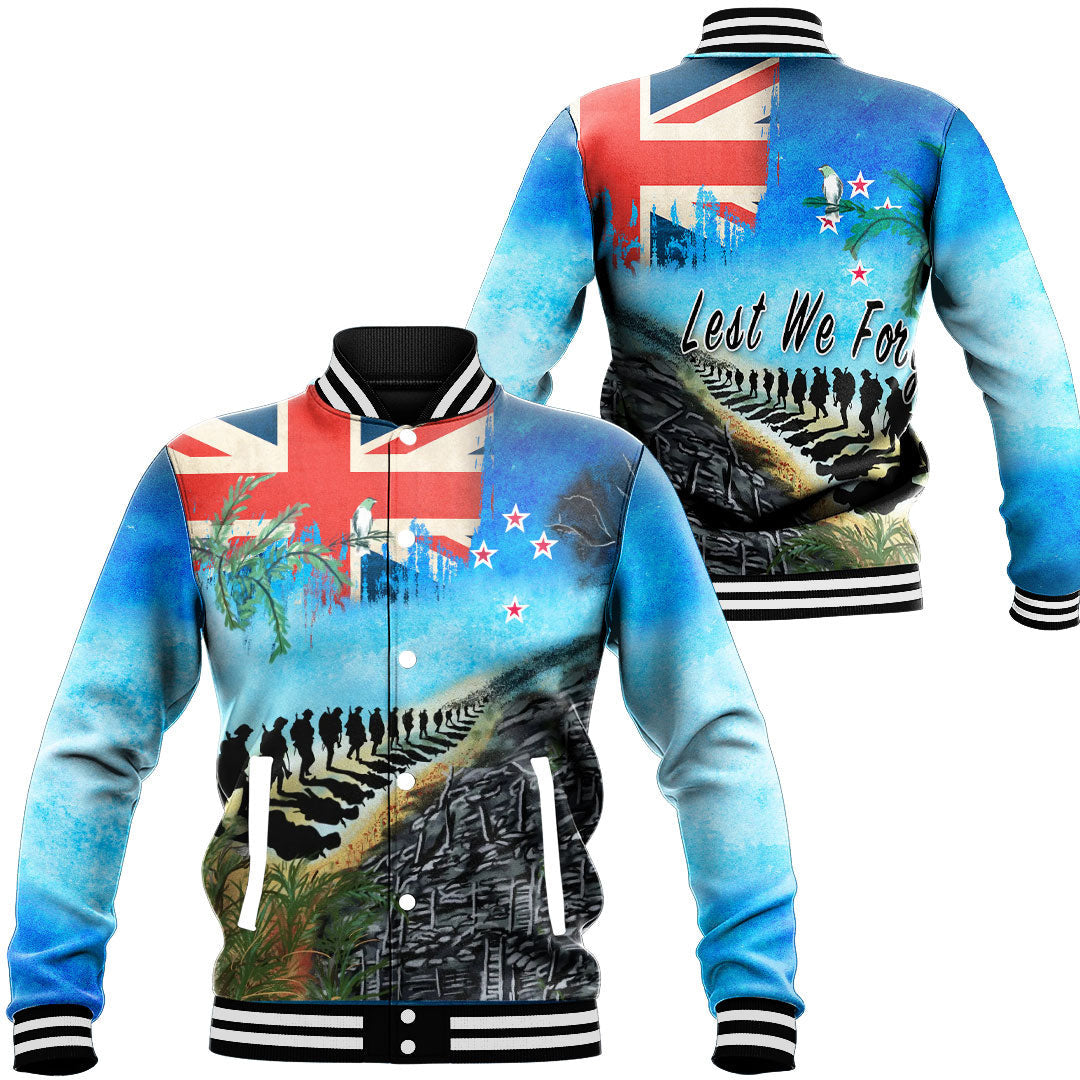 Polynesian Pride Clothing - New Zealand Anzac Day Lest We Forget Baseball Jacket Unisex Black - Polynesian Pride