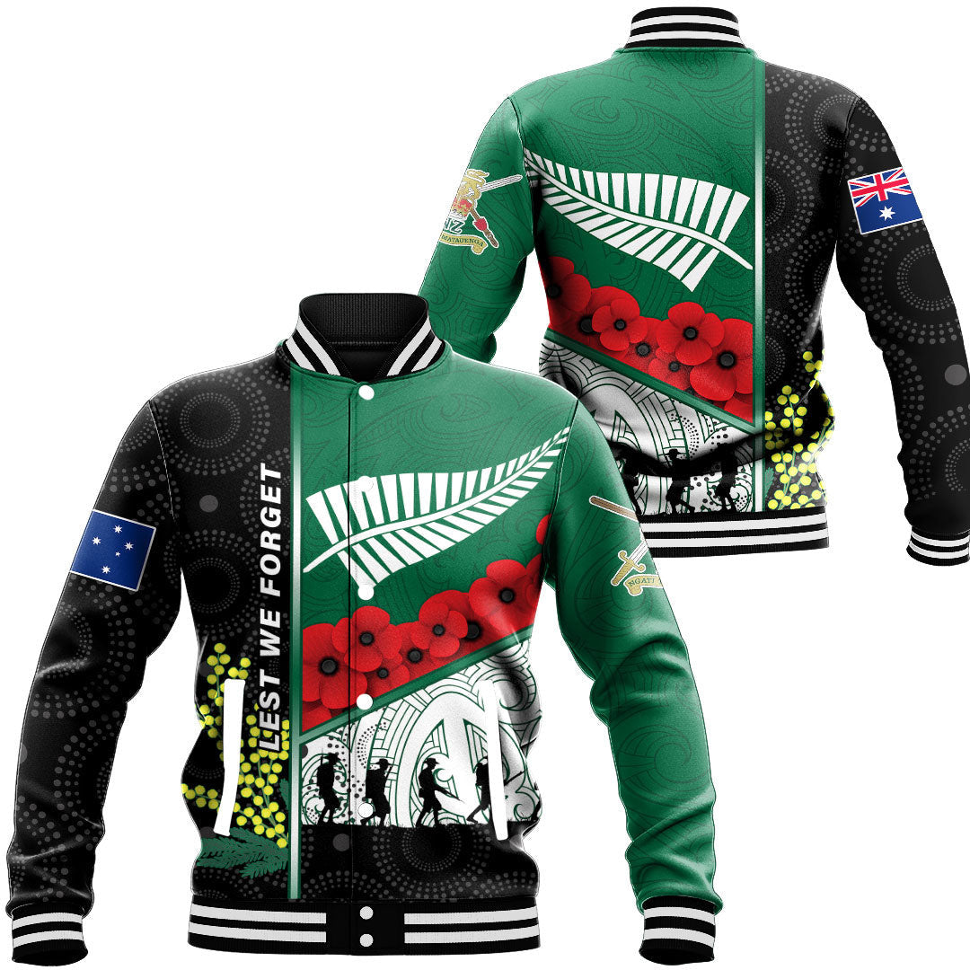 Polynesian Pride Clothing - Australia Indigenous & New Zealand Maori Anzac Baseball Jacket Unisex Black - Polynesian Pride