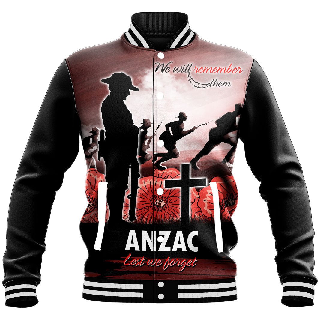 Polynesian Pride Clothing - Anzac Day We Will Remember Them Special Version Baseball Jacket - Polynesian Pride