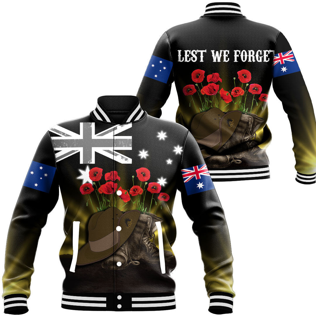 Polynesian Pride Clothing - Anzac Day Hat & Boots Baseball Jacket Unisex Black - Polynesian Pride