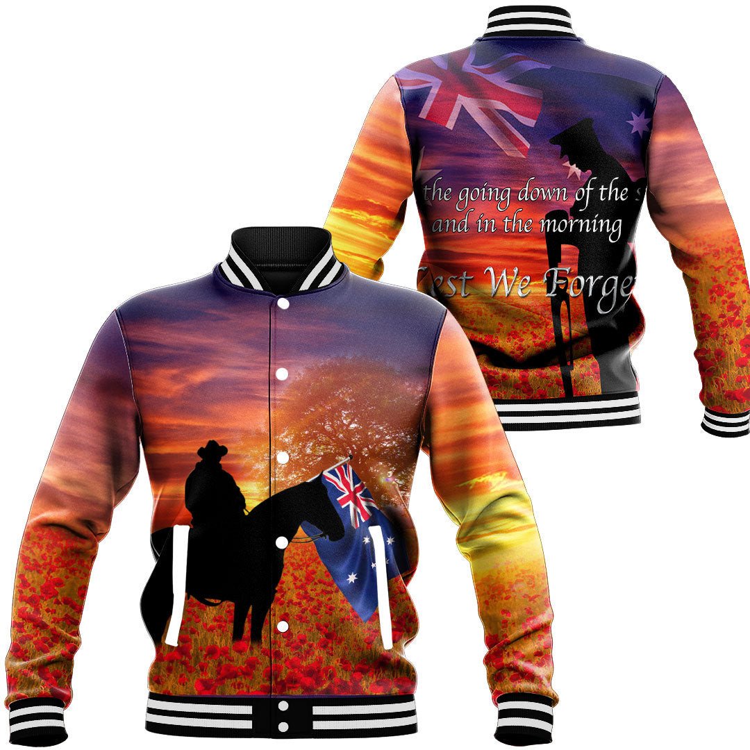 Polynesian Pride Clothing - Australia Lest We Forget Light Horse Silhouette Baseball Jacket Unisex Black - Polynesian Pride