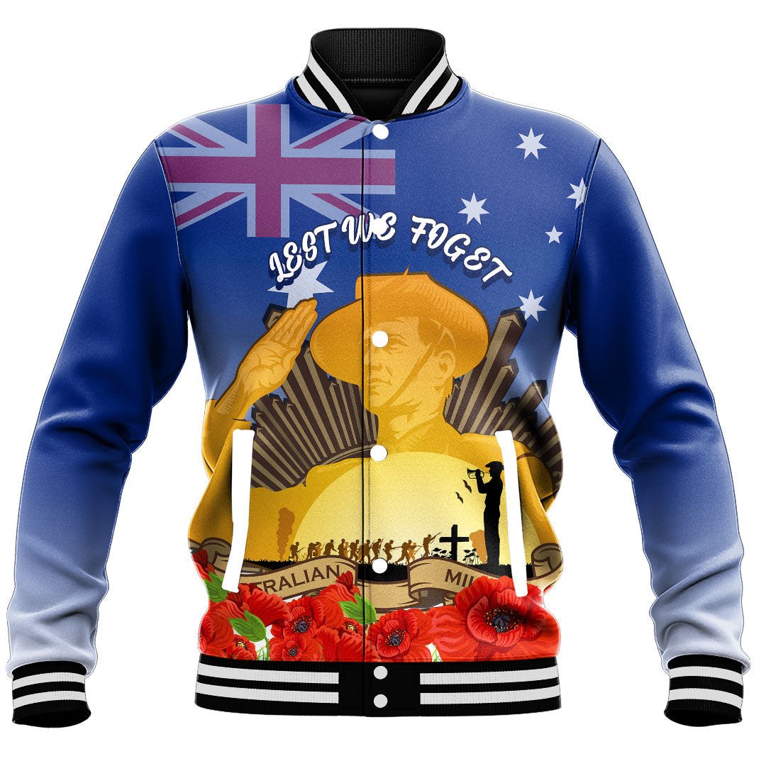 Polynesian Pride Clothing - (Custom) Australia Anzac Day Soldier Salute Baseball Jacket - Polynesian Pride