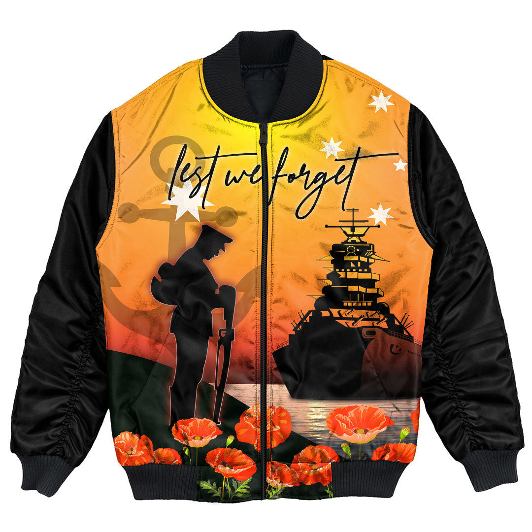 Polynesian Pride Clothing - Anzac Day Navy Soldier Bomber Jacket Unisex Black - Polynesian Pride