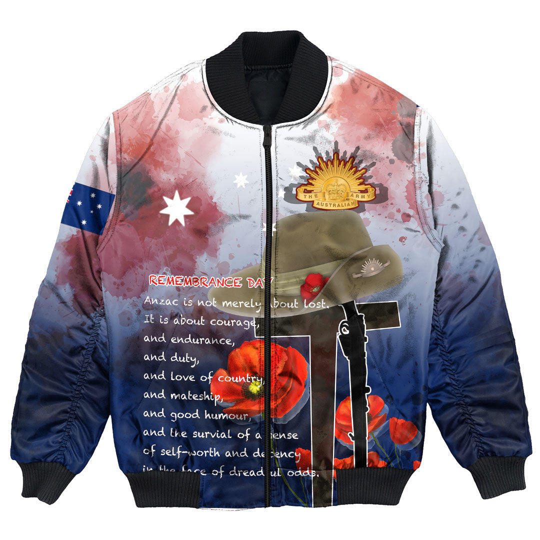 Polynesian Pride Clothing - Anzac Day Remembrance Day Qoute Bomber Jacket Unisex Black - Polynesian Pride