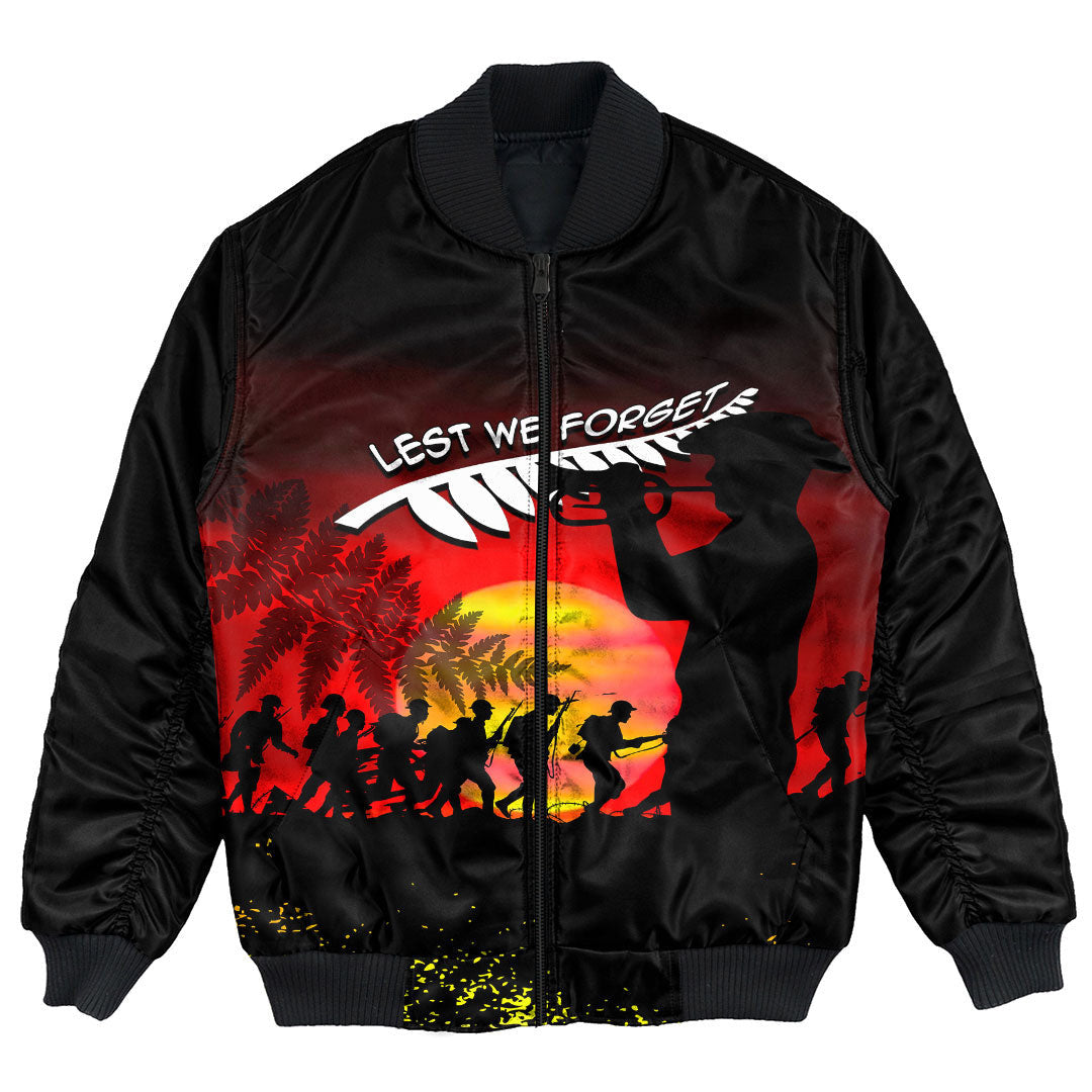 Polynesian Pride Clothing - Anzac Lest We Forget Sun Bomber Jacket Unisex Black - Polynesian Pride