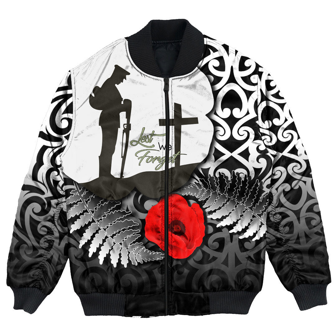 Polynesian Pride Clothing - (Custom) Anzac Day Poppy Remembrance Bomber Jacket Unisex Black - Polynesian Pride
