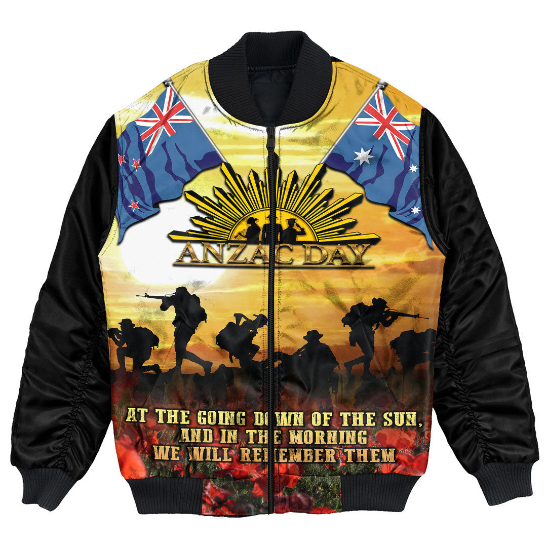 Polynesian Pride Clothing - Anzac Day Soldier Going Down of The Sun Bomber Jacket Unisex Black - Polynesian Pride
