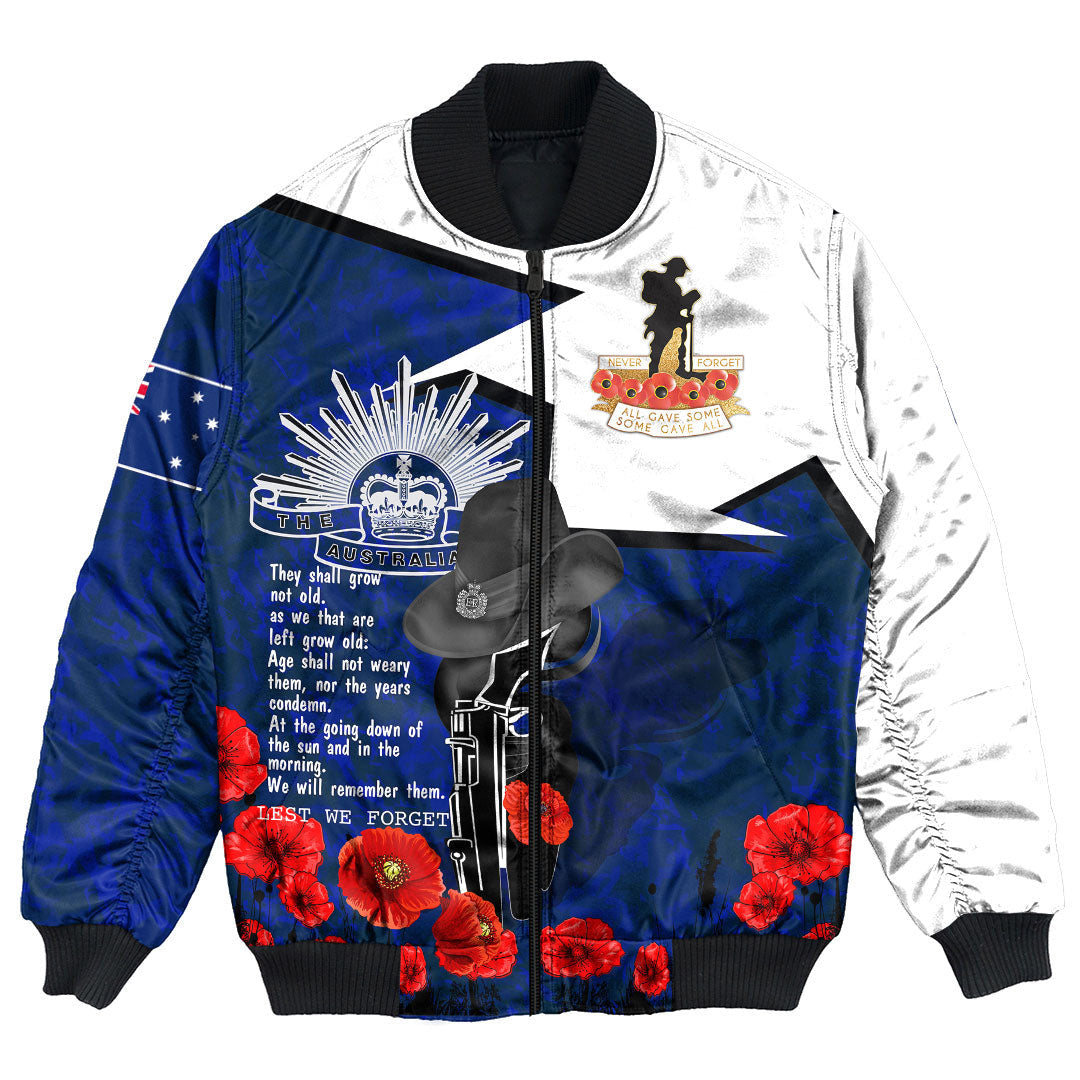 Polynesian Pride Clothing - Anzac Day Lest We Forget Special Bomber Jacket Unisex Black - Polynesian Pride