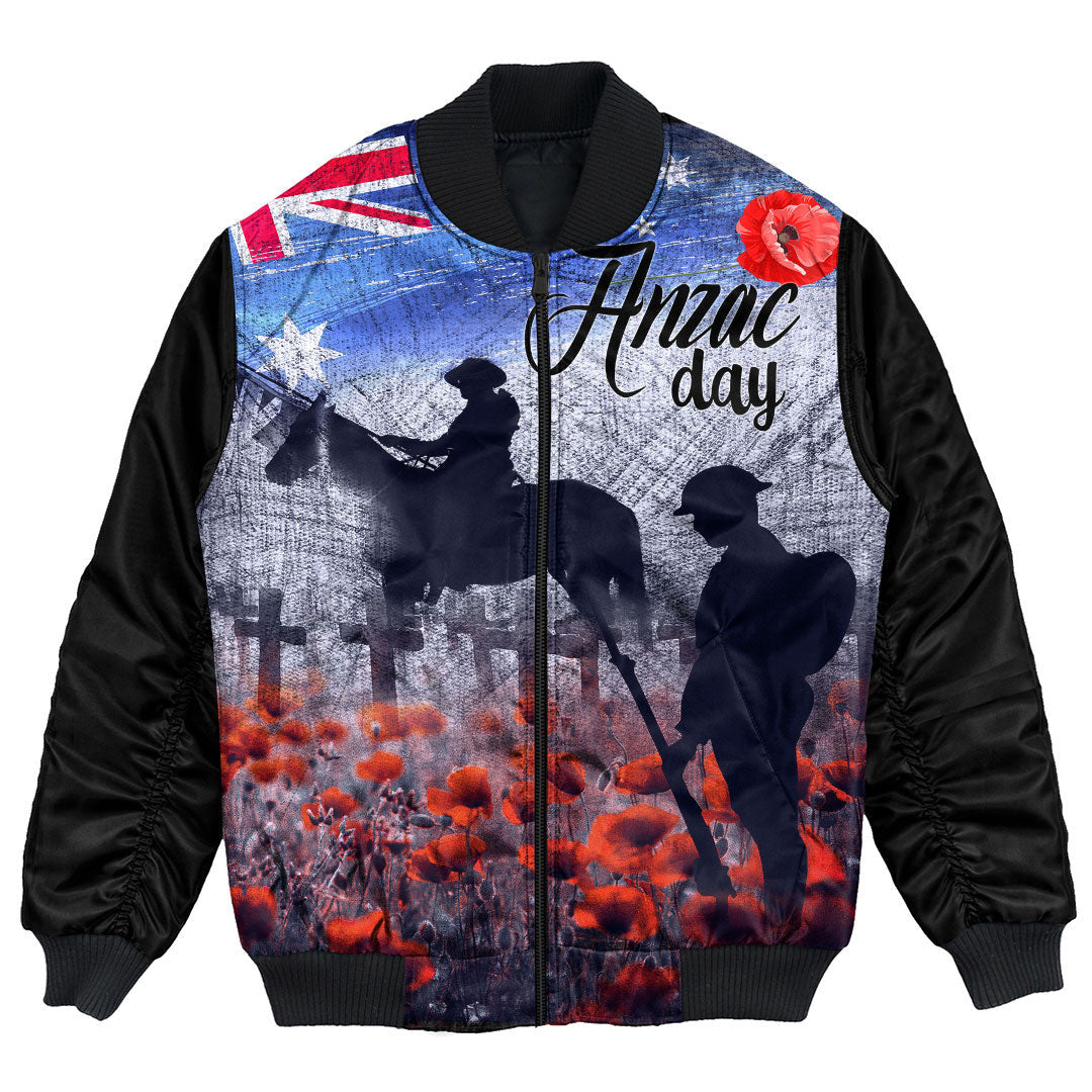 Polynesian Pride Clothing - Anzac Day Lest We Forget Vintage Poppies Bomber Jacket Unisex Black - Polynesian Pride