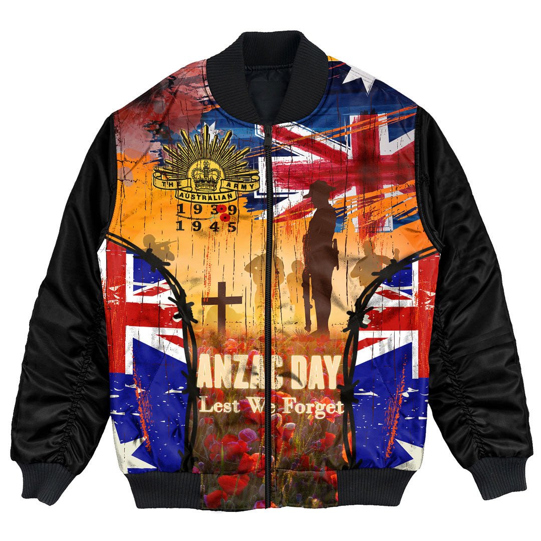 Polynesian Pride Clothing - Anzac Day World War II Commemoration 39 - 45 Bomber Jacket Unisex Black - Polynesian Pride