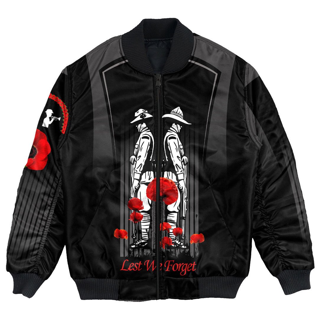 Polynesian Pride Clothing - Anzac Remembrance Day Lest We Forget Bomber Jacket Unisex Black - Polynesian Pride