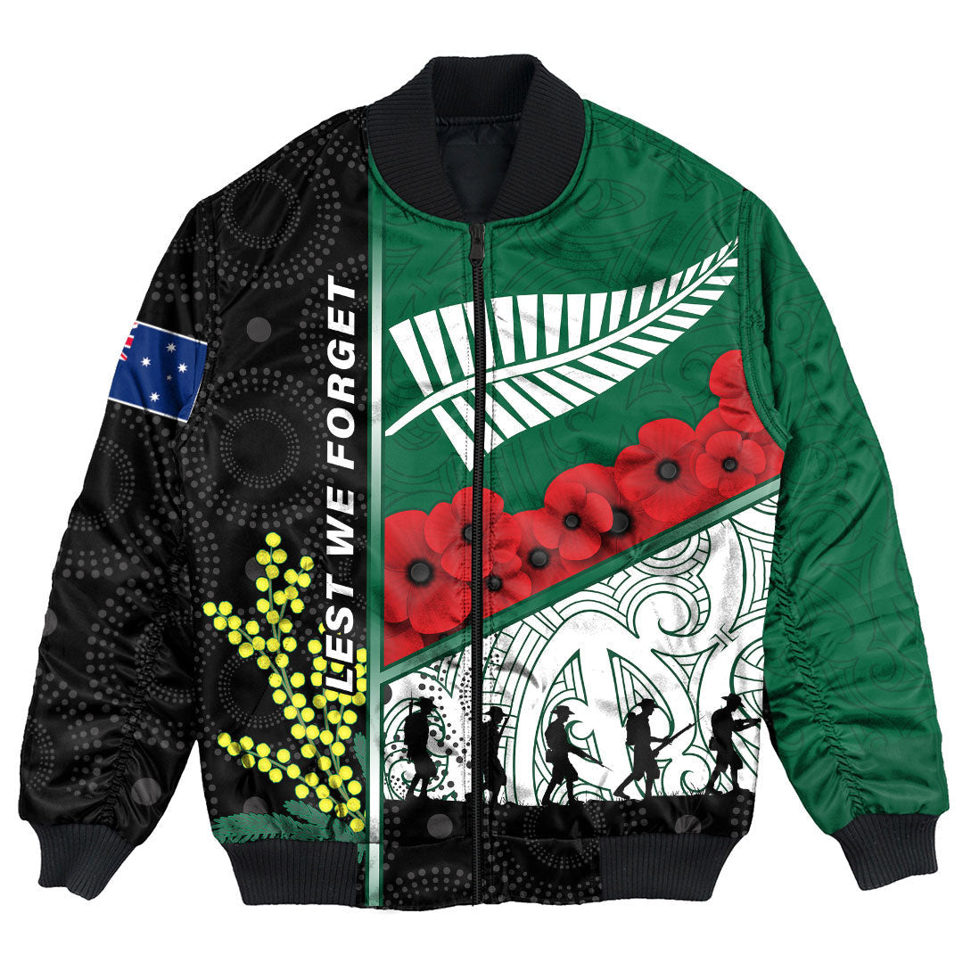 Polynesian Pride Clothing - Australia Indigenous & New Zealand Maori Anzac Bomber Jacket Unisex Black - Polynesian Pride